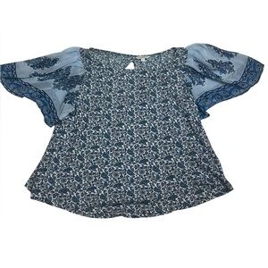 Lucky Brand Blue Floral Boho Peasant Top Size Large